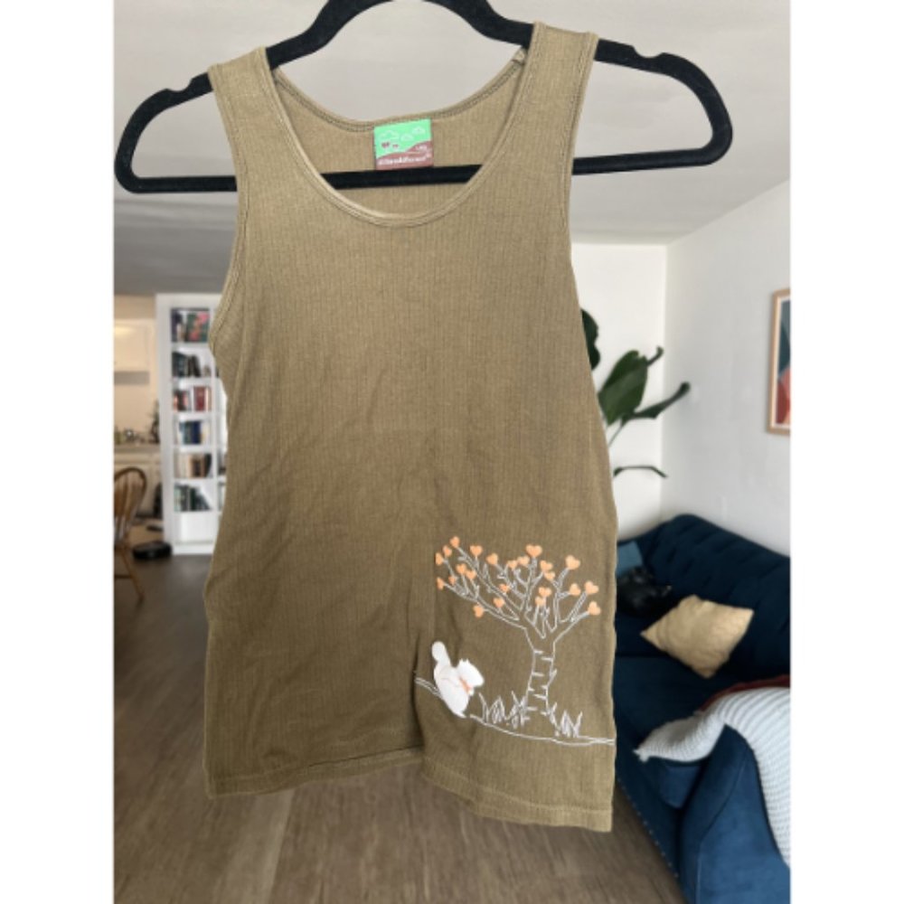 Girls Kids Tank Top L Brown Cotton Graphic Print Round Neck Pullover Regular Fit